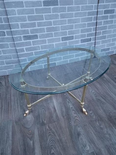 Mid Century Modern Oval Beveled Glass Top Coffee Table on a Brass Base ...