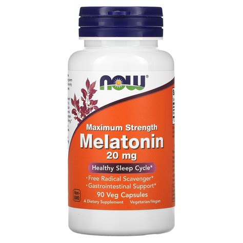 NOW Foods, Maximum Strength Melatonin, 20 mg, 90 Veg Capsules