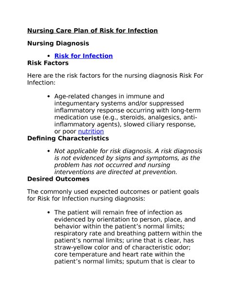 Nursing Care Plan of Risk for Infection - , steroids, analgesics, anti ...