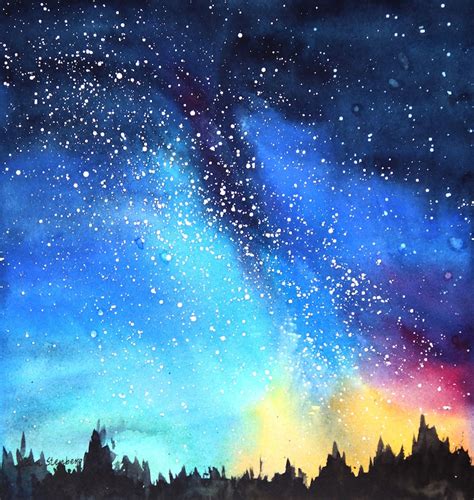 Milky Way Starry Night Sky Painting Original Watercolor | Etsy