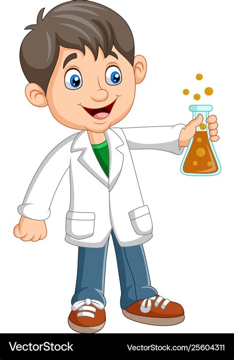 Cartoon boy scientist holding test tube Royalty Free Vector