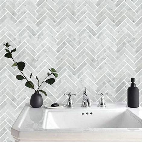 Large Premium White Herringbone Marble Tile X Shower Panel ...