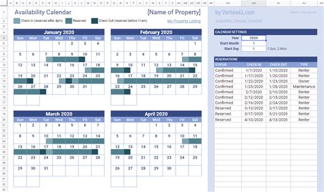 Download a free Availability Calendar for Excel or Google Sheets and ...