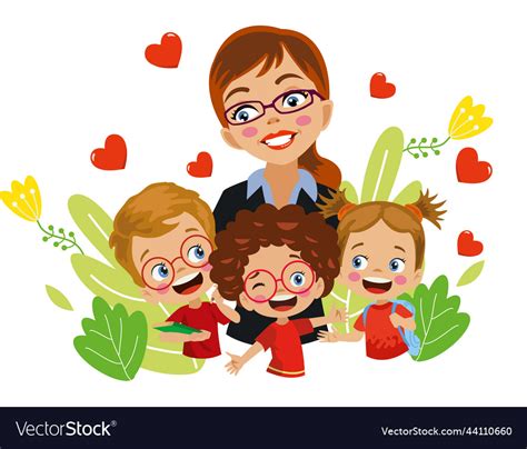 Teacher and cute kids teachers day Royalty Free Vector Image