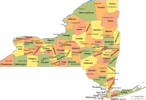 New York State Map With County Lines - Time Zones Map