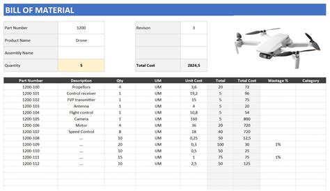 Bill Of Materials Template Excel