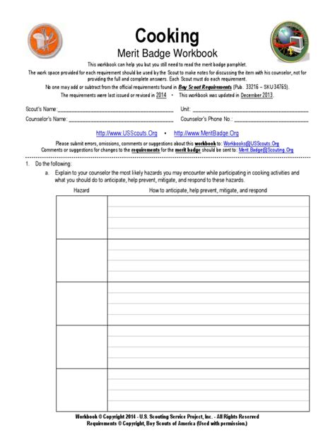 Cooking Merit Badge Workbook | Meal | Boy Scouts Of America