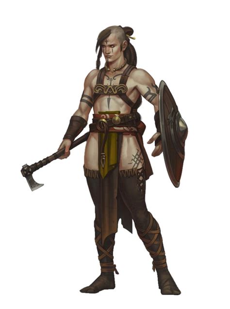 Female Human Barbarian - Handaxe and Shield - Pathfinder PFRPG DND D&D ...