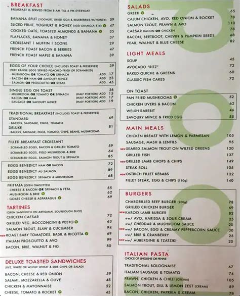 Greens Menu, Menu for Greens, Constantia, Cape Town - Zomato SA