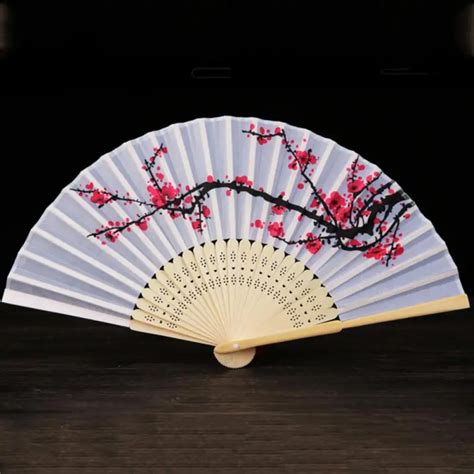 Chinese Folding Hand Fan Japanese Cherry Blossom Design Silk Costume ...