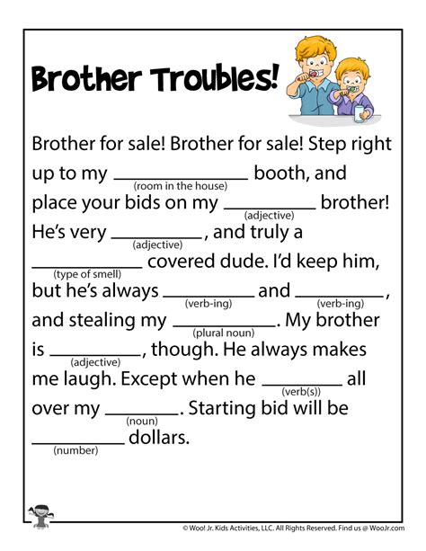 Brother Troubles Fill in the Blanks Stories | Woo! Jr. Kids Activities ...