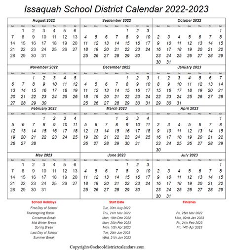 Issaquah 2024-25 Calendar - December 2024 Calendar