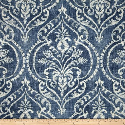 Blue Damask Upholstery Fabric Denim Blue Curtain Material | Etsy