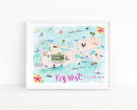 Key West Florida Map Art Print Key West Florida Map, Key West Map, Map ...