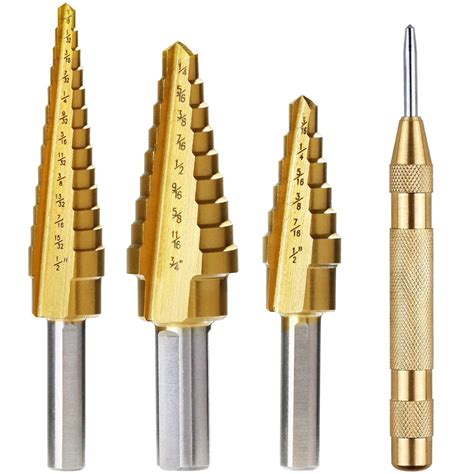 Strong HSS steel with titanium coating Titanium Step Drill Bit Set 3 ...