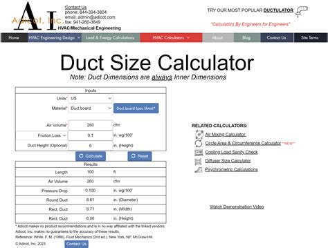 Duct Size Ductulator Adicot,