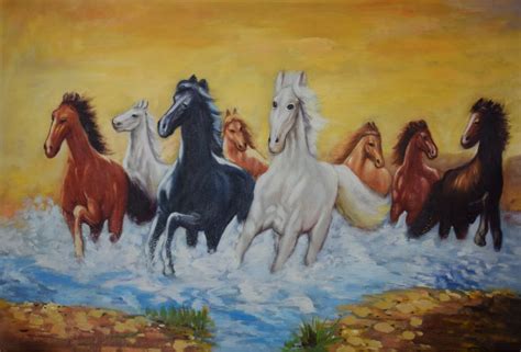 Hand Painted Animal Oil Painting on Canvas Realism eight horses Canvas ...