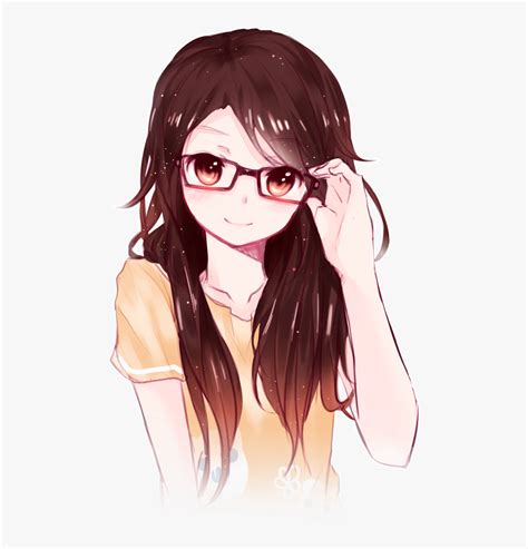 Anime Girl Brunette With Glasses, HD Png Download , Transparent Png ...