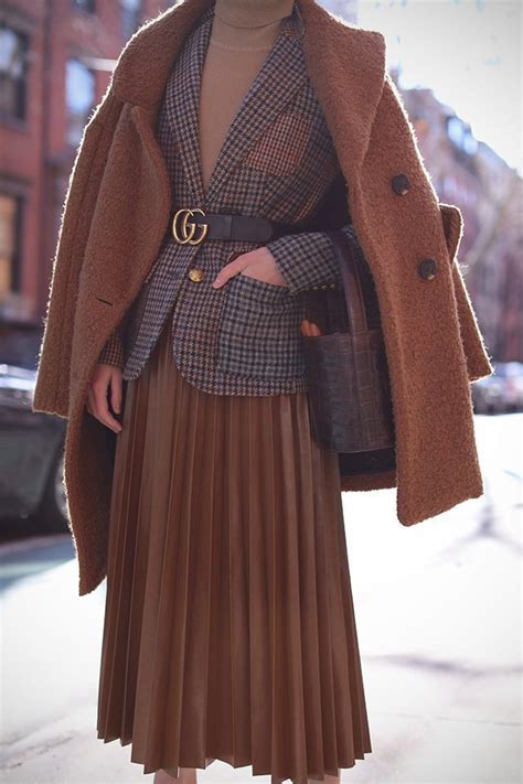 Brown cute outfit ideas with overcoat, blazer, skirt | Pleated Skirts ...