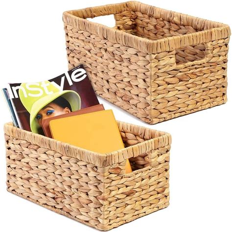 2 Pack Water Hyacinth Hand-woven Rectangular Wicker Storage Basket Bin ...