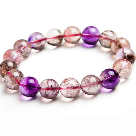 12MM Genuine Natural Purple Rutilated Quartz Crystal Round Bead Stretch ...