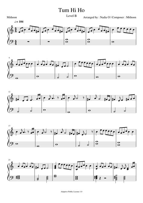 Tum Hi Ho sheet music for Piano download free in PDF or MIDI