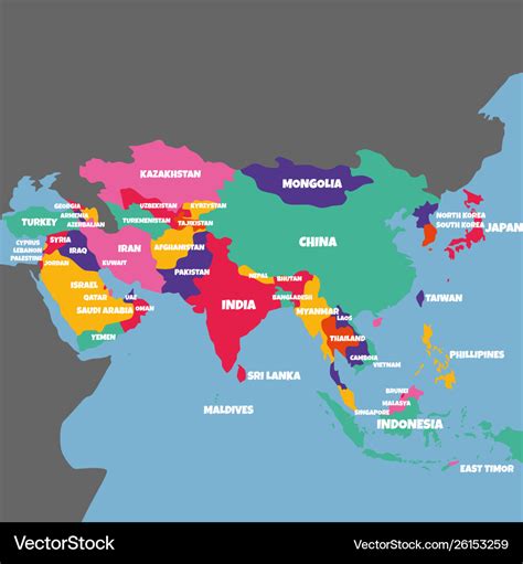 Asia map with the name of the countries Royalty Free Vector