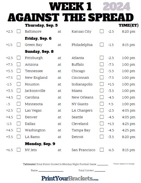 Printable Nfl Week 1