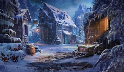 Old Barn in the Winter Village by ... | Fantasy city, Fantasy village ...