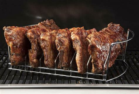 BBQ Rib Rack Grill Vegetable Smoker Basket Chicken