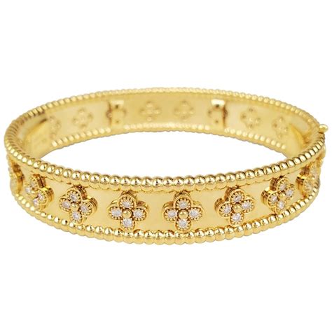 Van Cleef and Arpels Perlée Clover Gold and Diamond Bangle For Sale at ...