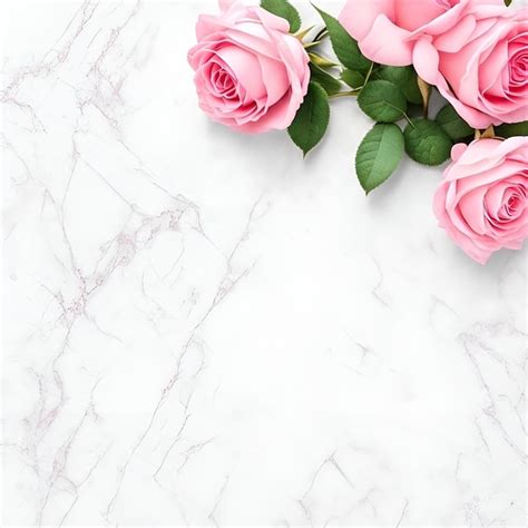 Premium Photo | Pink roses on a marble background