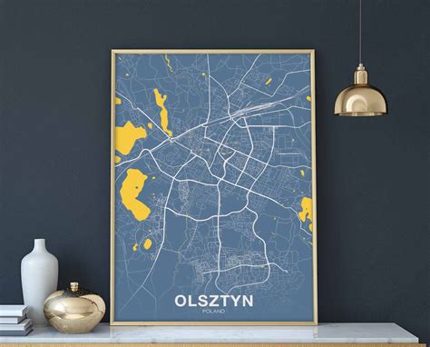 OLSZTYN Poland map poster color Hometown City Print Modern | Etsy