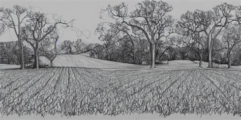 stunning drawing of a farm landscape by brian k. | Stable Diffusion