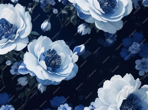 Premium AI Image | Dark Blue and White Watercolor Floral Design