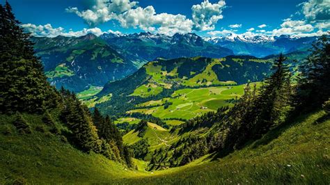 Landscape Of Mountain Green Hills Under Cloudy Blue Sky 4K HD Nature ...