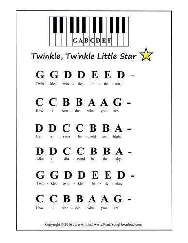 Twinkle Twinkle Little Star: Pre-Staff with letters | Piano music ...