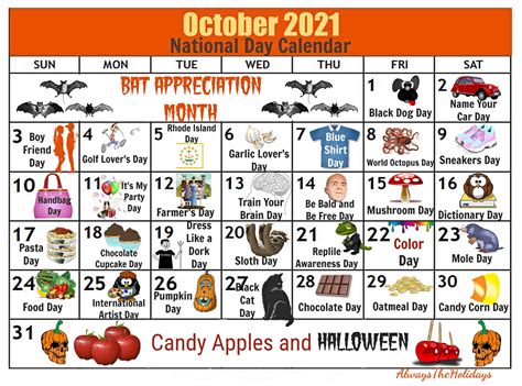 October National Day Calendar 2021- Free Printable Calendars