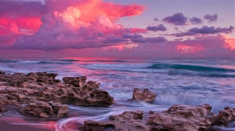 Ocean With Pink Clouds During Sunset HD Pink Wallpapers | HD Wallpapers ...