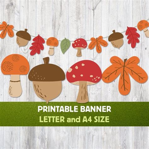 Autumn banner printable. Garland Leaves. Mushroom Acorn. | Etsy | Fall ...