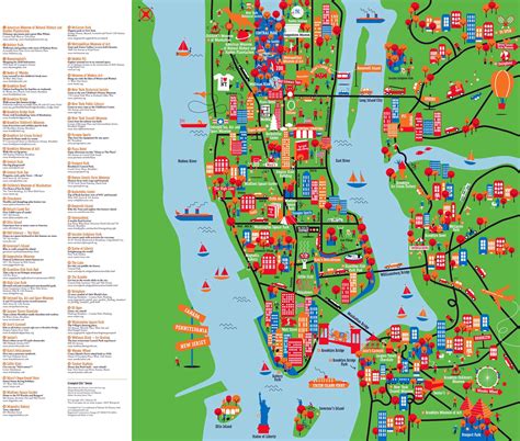 Large detailed New York tourist attractions map. New York city large ...