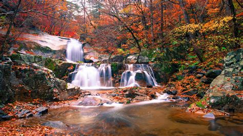 waterfall, autumn, 4K HD Wallpaper