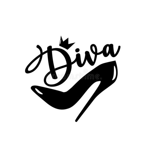 Diva- Caligrafía Y Zapato De Tacón Alto Con Corona Ilustración del ...