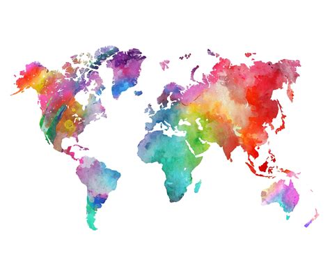 #Rainbow #World #Map #Printable #Colorful #Watercolor #WorldMap # ...