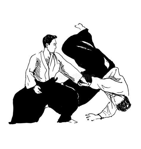 Aikido De Combattants De Croquis De Main Illustration de Vecteur ...