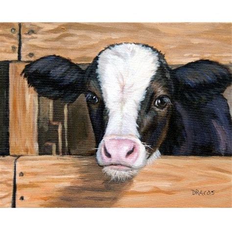 Cow Art Print of Original Painting Calf with Fence by Dottie