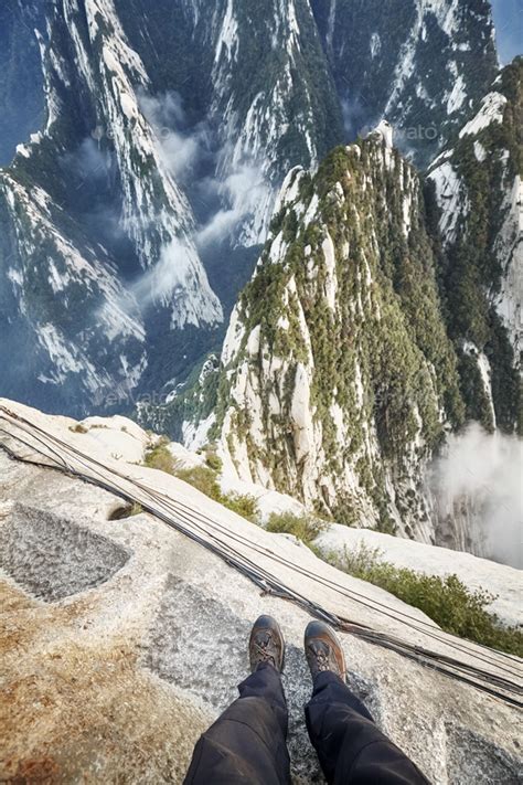 Plank Walk at Huashan Mountain, worlds most dangerous trail. Stock ...