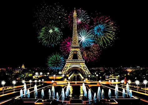 Scratch Painting - Colourful Fireworks in Paris