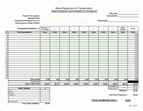 Construction Bid Template Free Excel Work Estimate Template Free ...