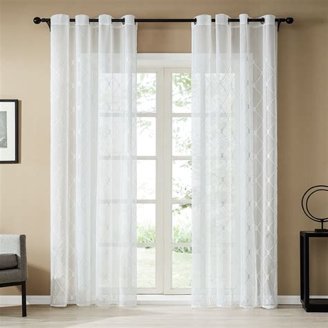 Topfinel White Sheer Curtains 96 Inches Long Embroidered Diamond ...